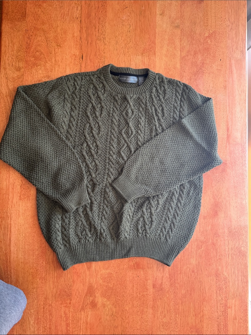 Oscar De LA Renta Men’s XL Olive Cable Knit Crewneck Sweater